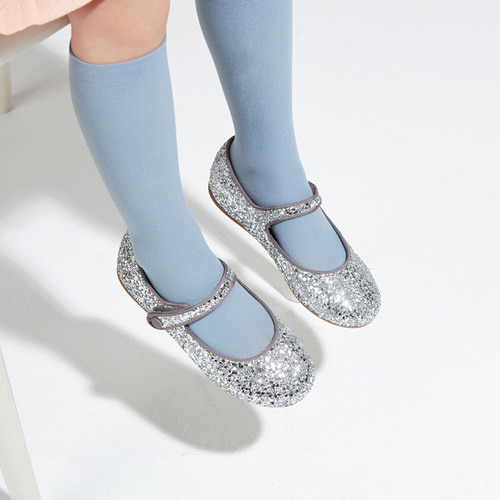 Minerva Glitter Silver Basic Mary Jane Flat Girl&#039;s Shoes
