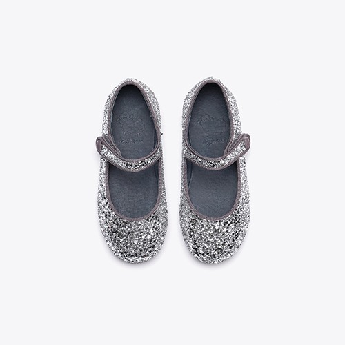 Minerva Glitter Silver Basic Mary Jane Flat Girl&#039;s Shoes