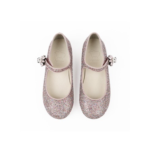Moss Pink Flat Glitter Multi-Solid Girl Jewelry Shoes