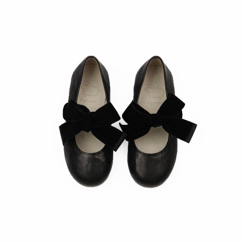 Piony Velvet Ribbon Black Ribbon Ballet Flat Girl&#039;s Shoes