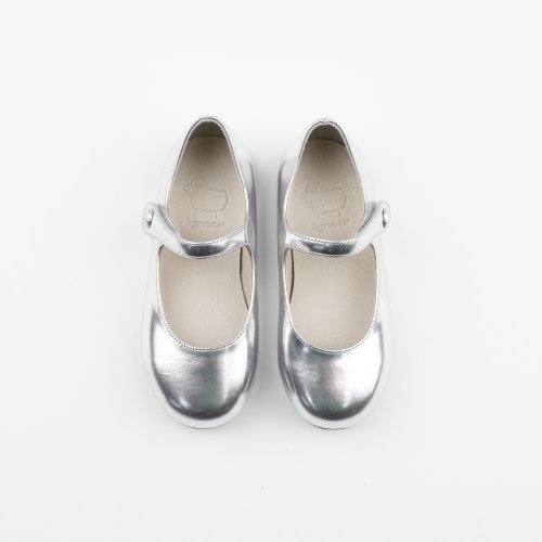 Robinia Silver Metal Basic Mary Jane Flat Girl&#039;s Shoes