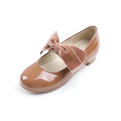 Pionee Hill Velvet Ribbon Brown Crink Ribbon Ballet Flat Girl&#039;s Shoes
