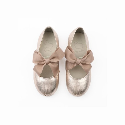Pioni Champagne Gold_Rinkle Ribbon Ballet Flat Girl&#039;s Shoes