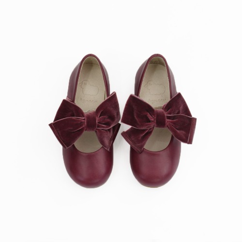 Fiony Velvet Ribbon Wine Ballet Flat Girl&#039;s Shoes
