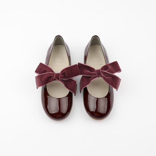 Pioni (Violet Ribbon) Wine Clink Ribbon Mary Jane Flat Girl&#039;s Shoes