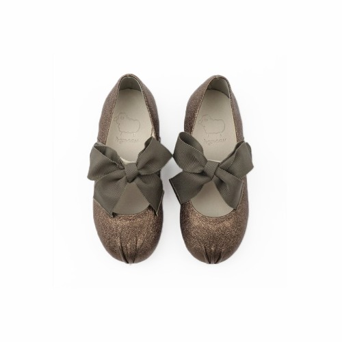 Piony Dark Bronze Ribbon Ballet Flat Girl&#039;s Shoes