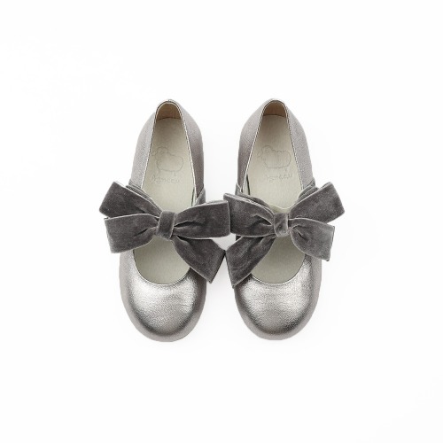 Fiony Velvet Ribbon Bronze Ballet Flat Girl&#039;s Shoes
