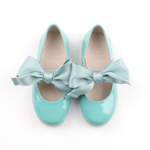 Pioni (S) Jade Green Crink Ribbon Ballet Flat Girl&#039;s Shoes