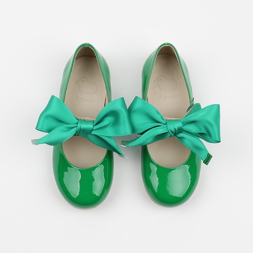 Pionysatine Green Girl Enamel Ballet Flat Shoes