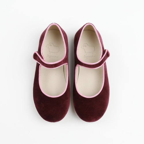 Robelia Velvet Wine/Pink Basic Mary Jane Flat Girl&#039;s Shoes