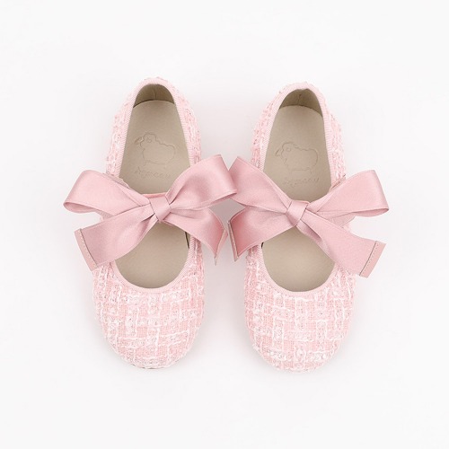 Fiony Tweed Baby Pink Ribbon Ballet Flat Girl&#039;s Shoes