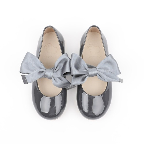 Pioni (Satine) Gray Link Ribbon Ballet Flat Girl&#039;s Shoes